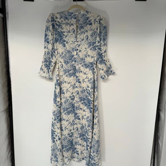 Reformation Carolena Floral-Print Crepe De Chine Midi Dress Women's Size 4 Blue - Picture 2 of 10